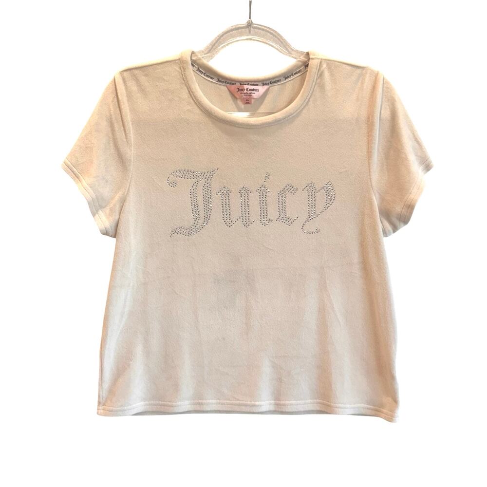 Juicy Couture velour crystal logo tee XL white short sleeve Y2K cozy lounge top